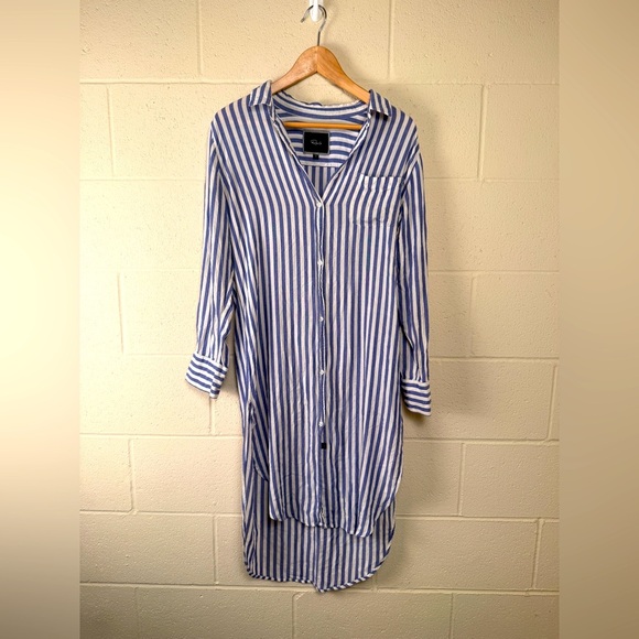 Rails Collared Shirt Dress Blue & White Striped Size Med. Beachy Lagenlook FLAW - Picture 1 of 11